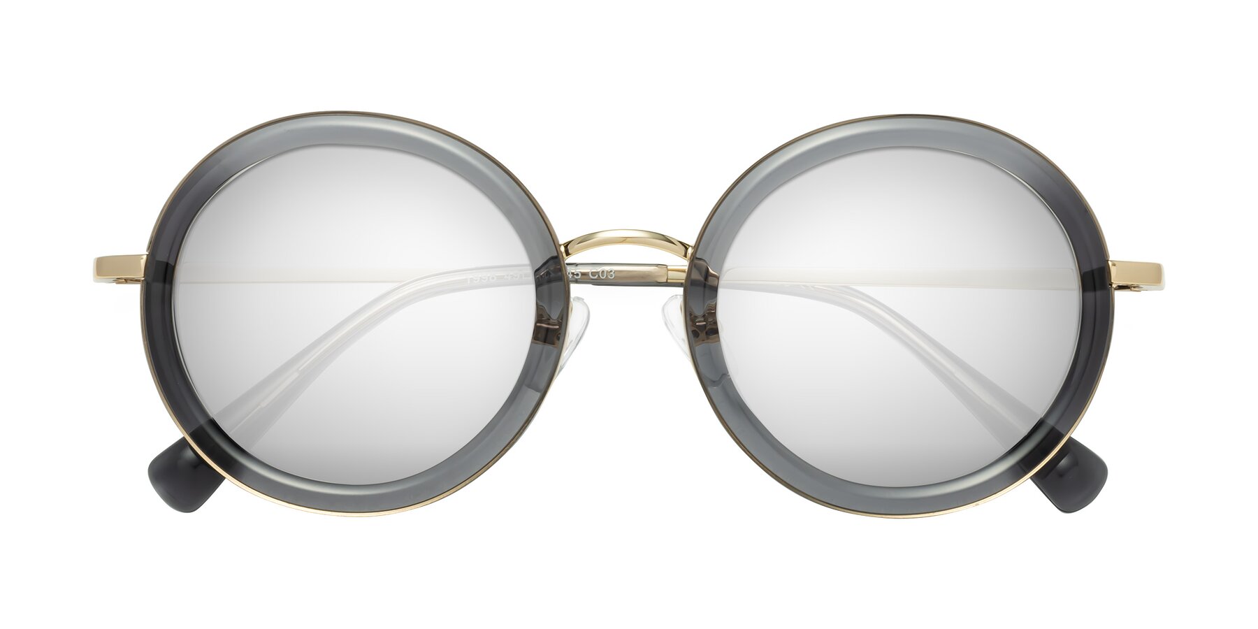Folded Front of Club in Gray-Gold with Silver Mirrored Lenses