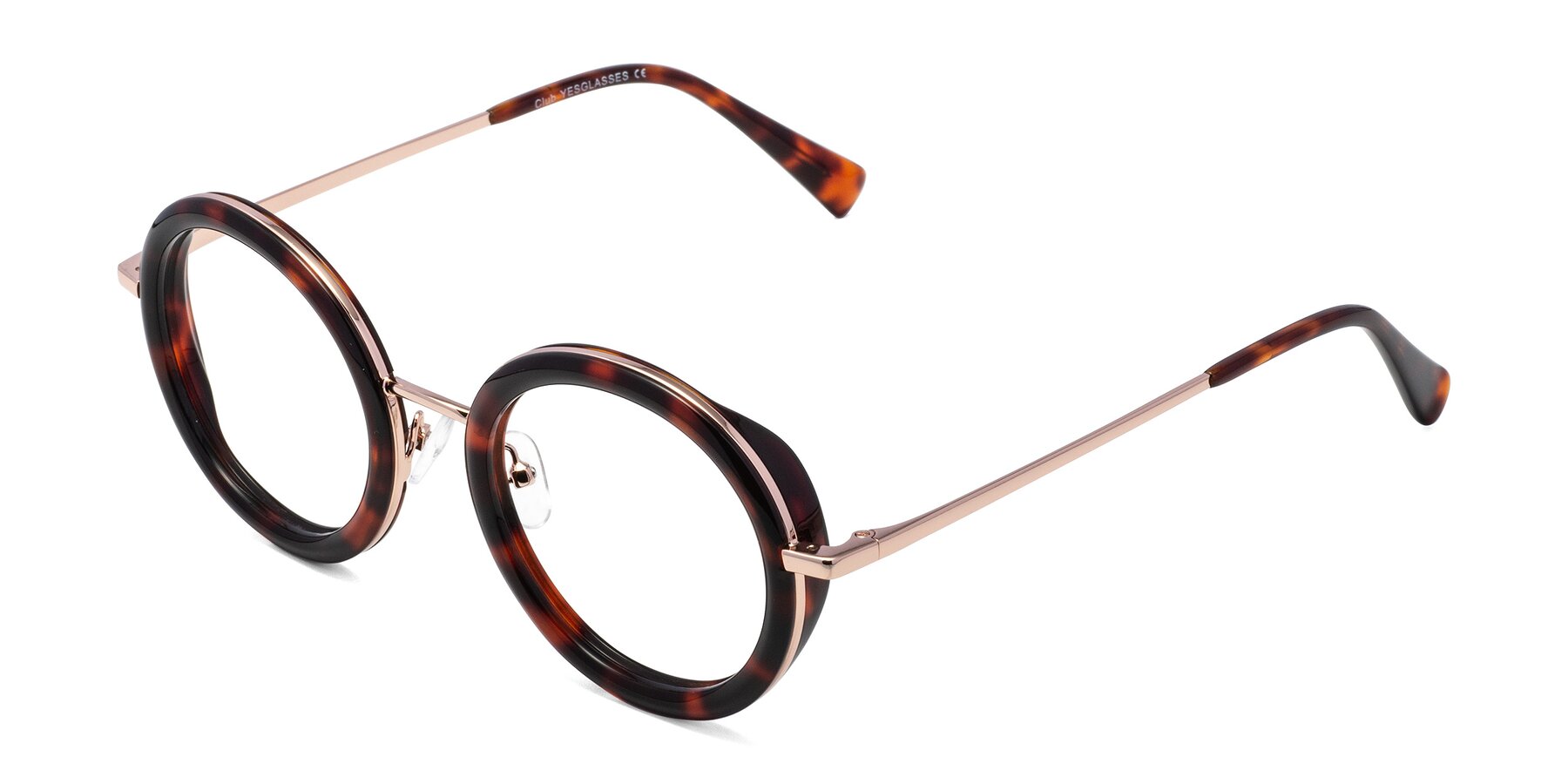 Angle of Club in Tortoise-Rose Gold with Clear Reading Eyeglass Lenses