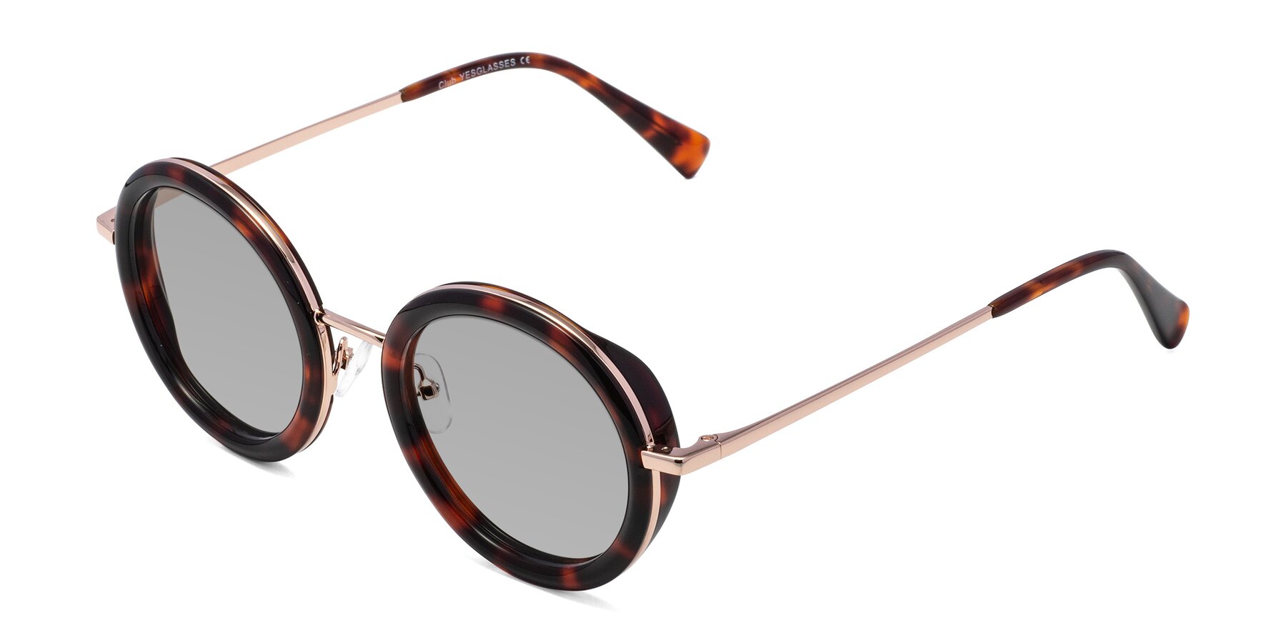 Angle of Club in Tortoise-Rose Gold with Light Gray Tinted Lenses