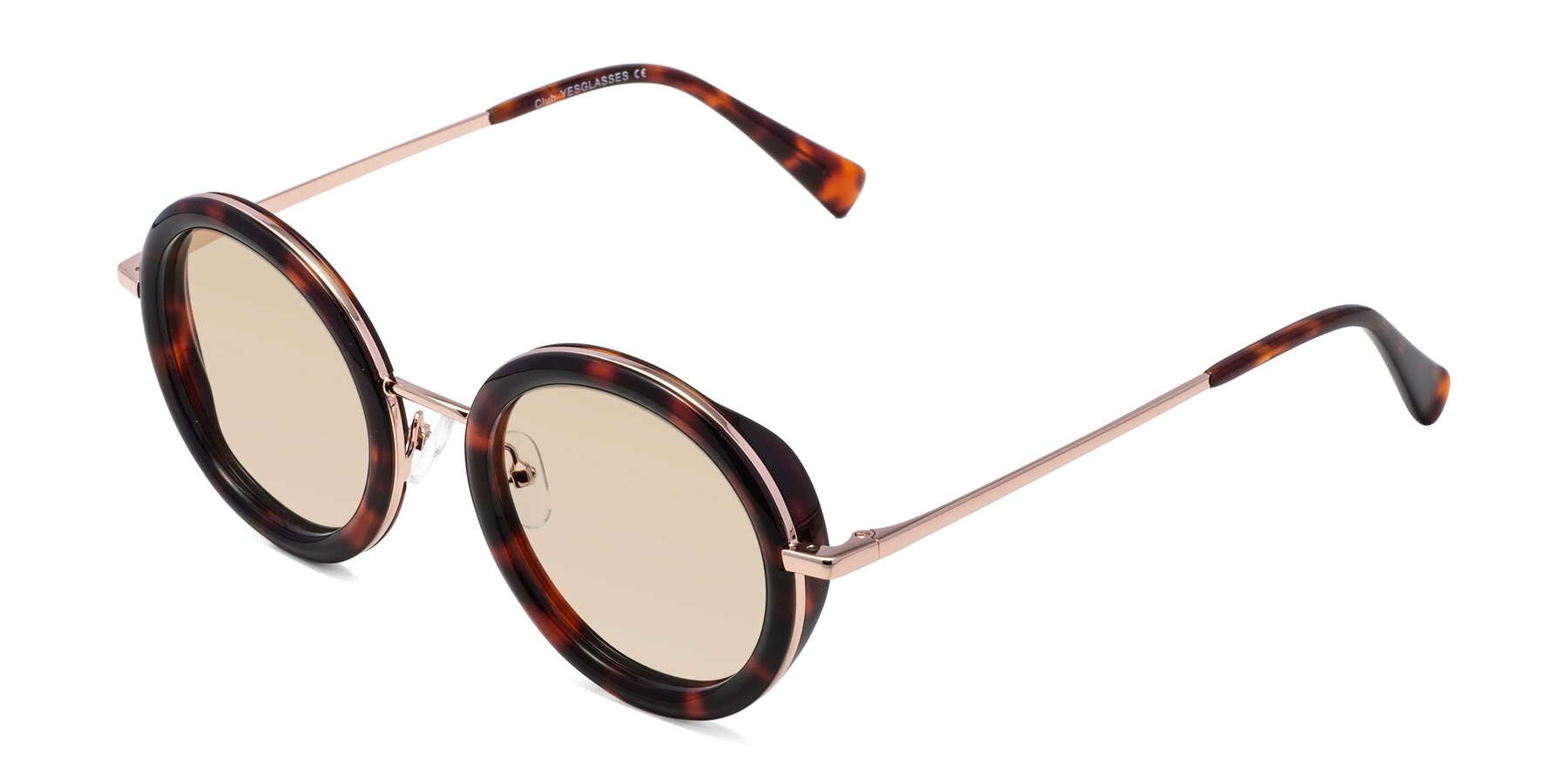 Angle of Club in Tortoise-Rose Gold with Light Brown Tinted Lenses