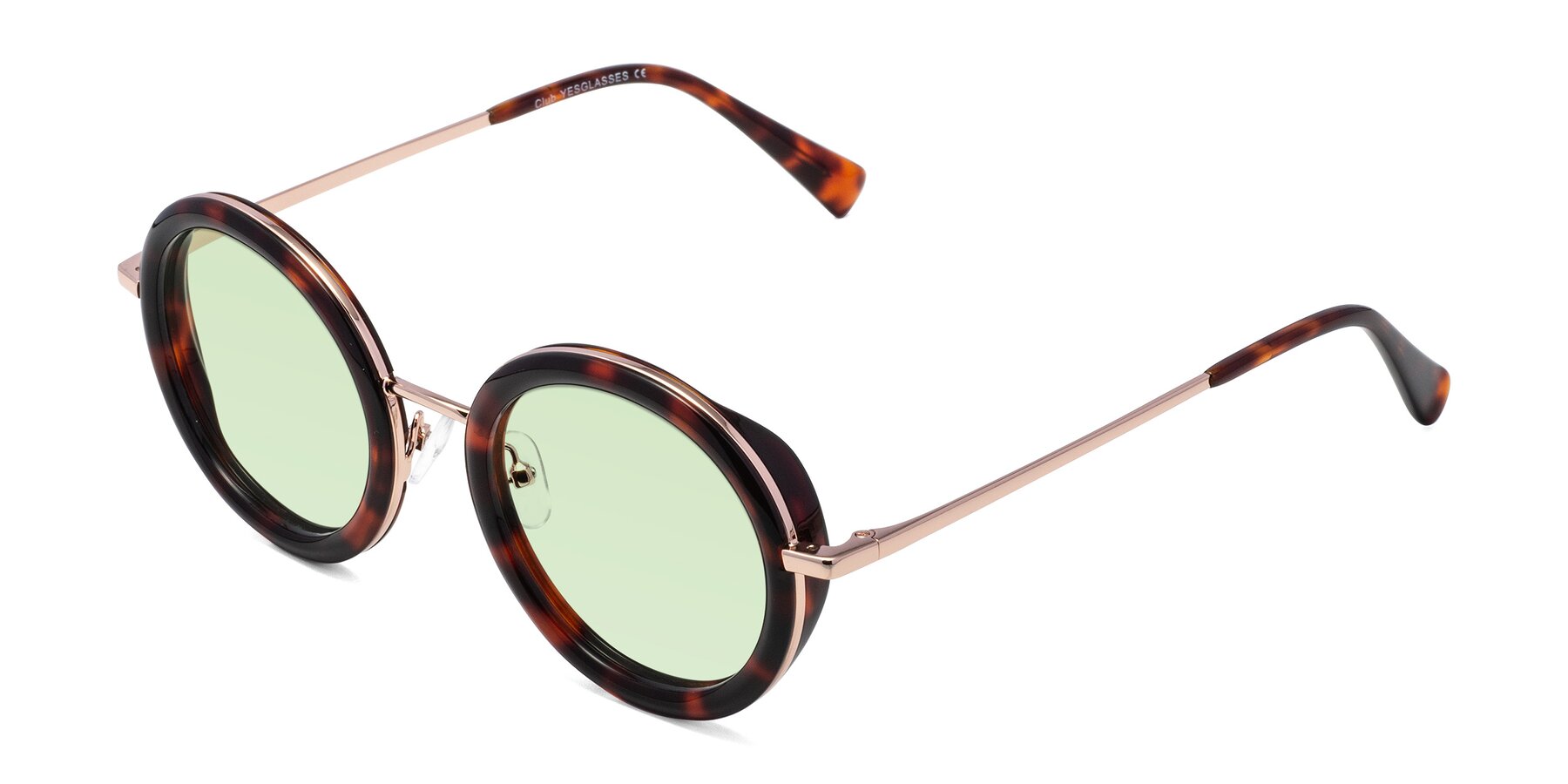 Angle of Club in Tortoise-Rose Gold with Light Green Tinted Lenses