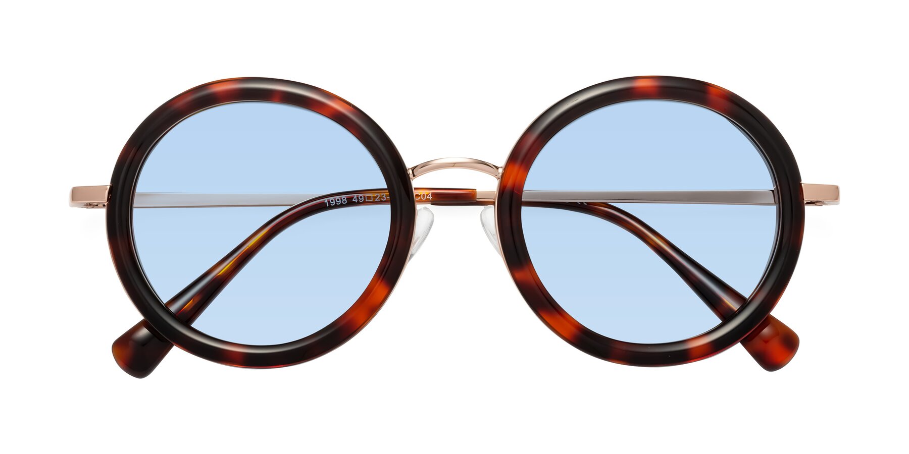 Folded Front of Club in Tortoise-Rose Gold with Light Blue Tinted Lenses