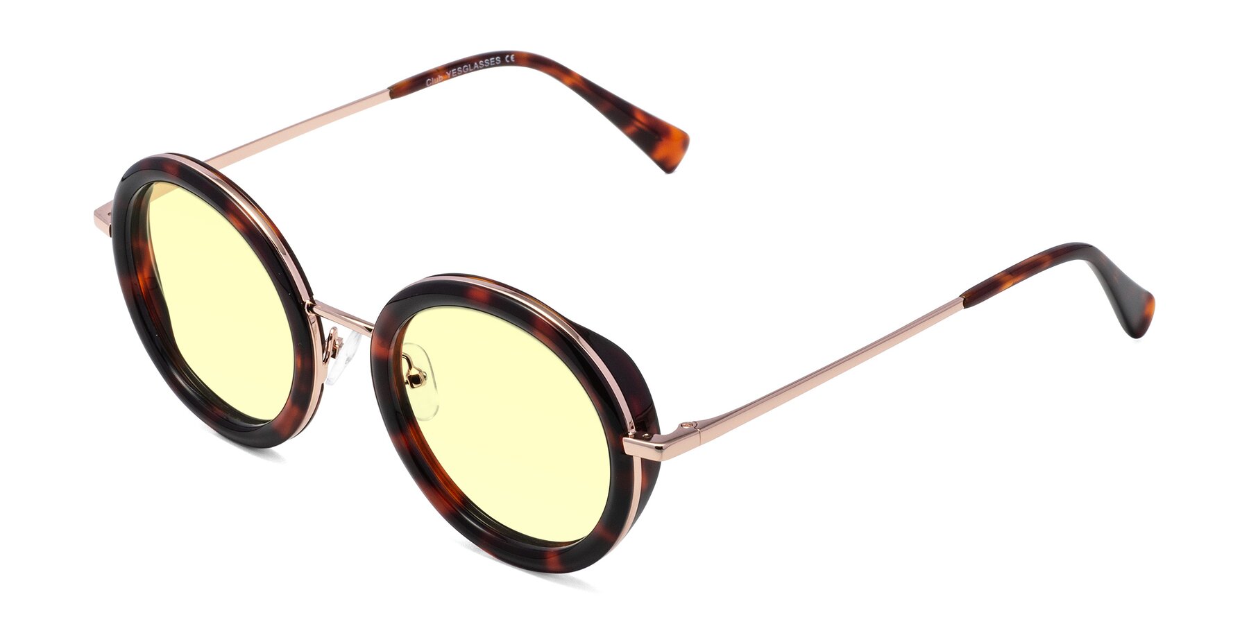 Angle of Club in Tortoise-Rose Gold with Light Yellow Tinted Lenses