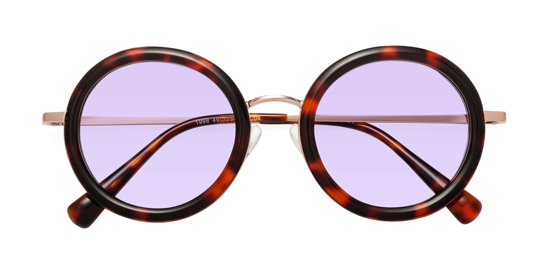 Folded Front of Club in Tortoise-Rose Gold with Light Purple Tinted Lenses