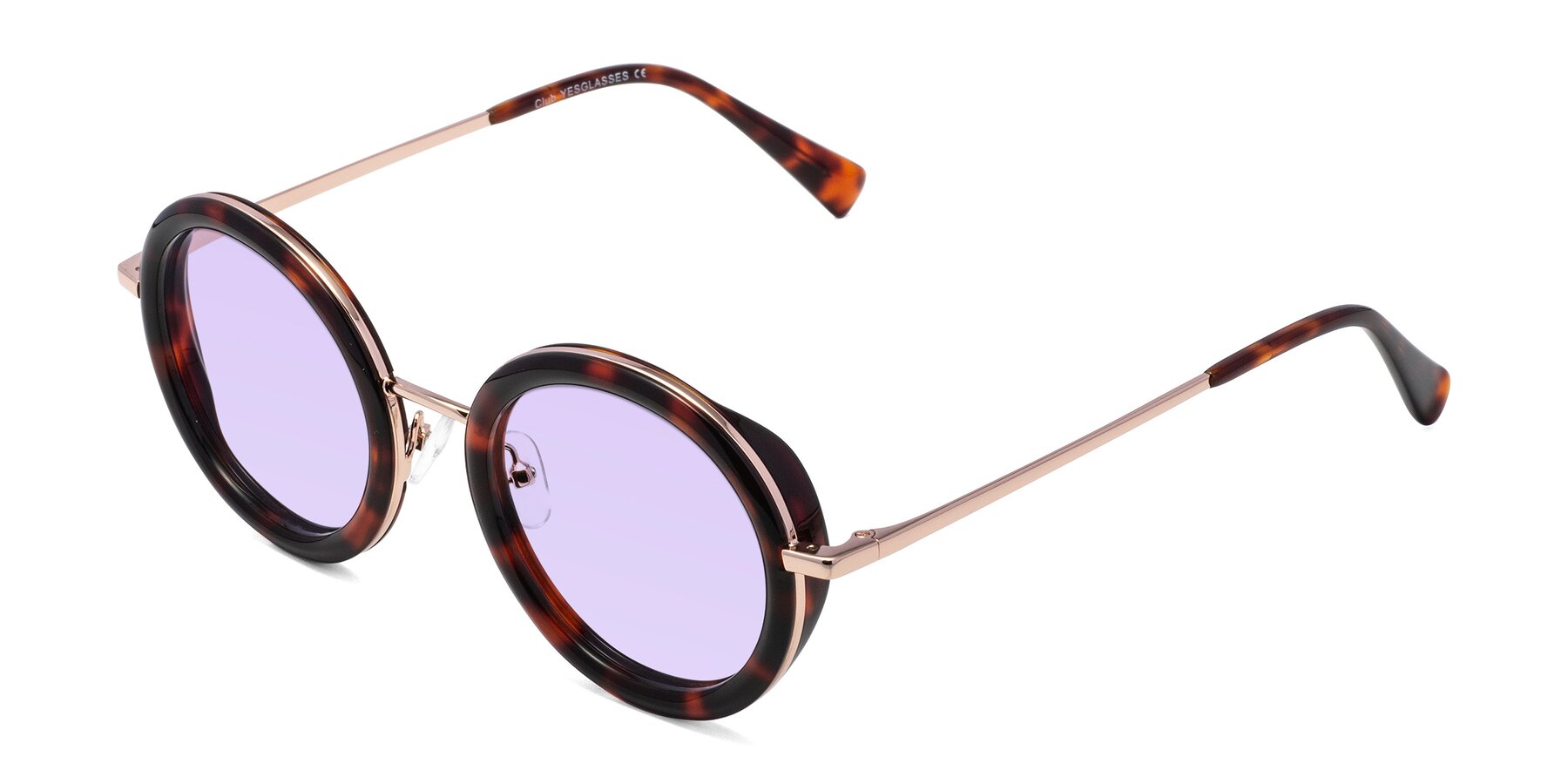 Angle of Club in Tortoise-Rose Gold with Light Purple Tinted Lenses