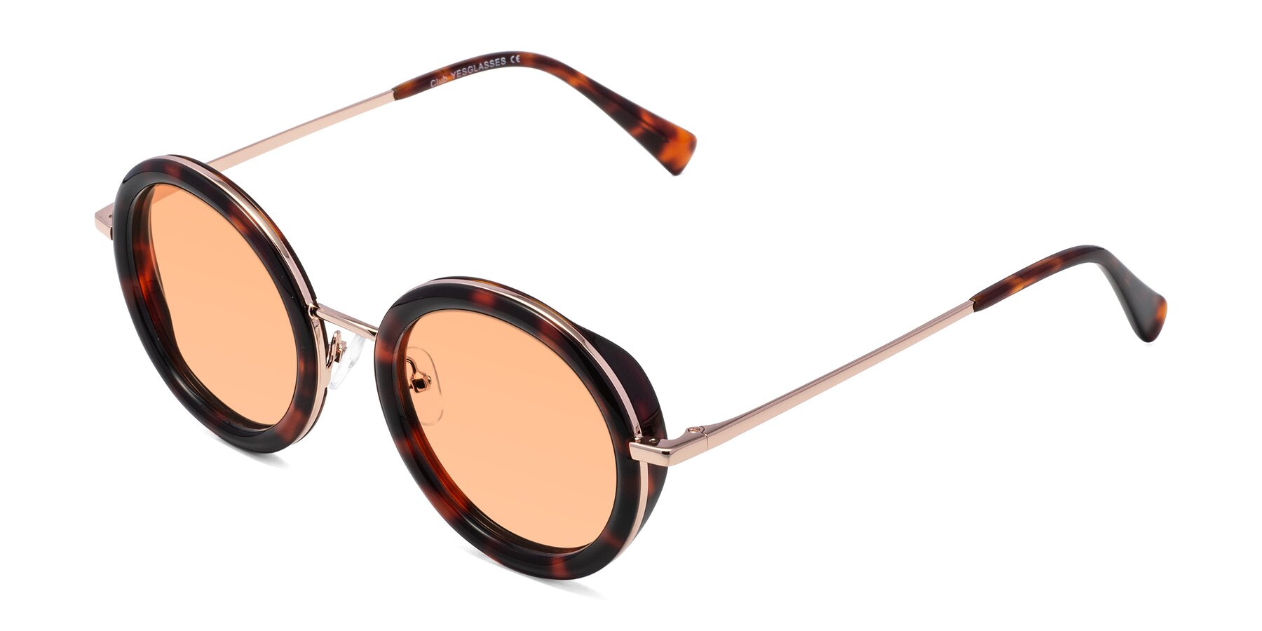 Angle of Club in Tortoise-Rose Gold with Light Orange Tinted Lenses