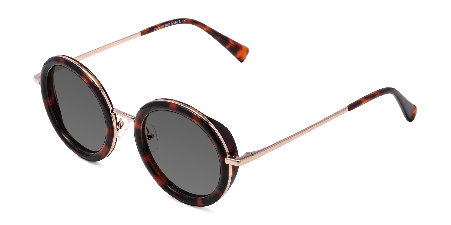 Angle of Club in Tortoise-Rose Gold with Medium Gray Tinted Lenses