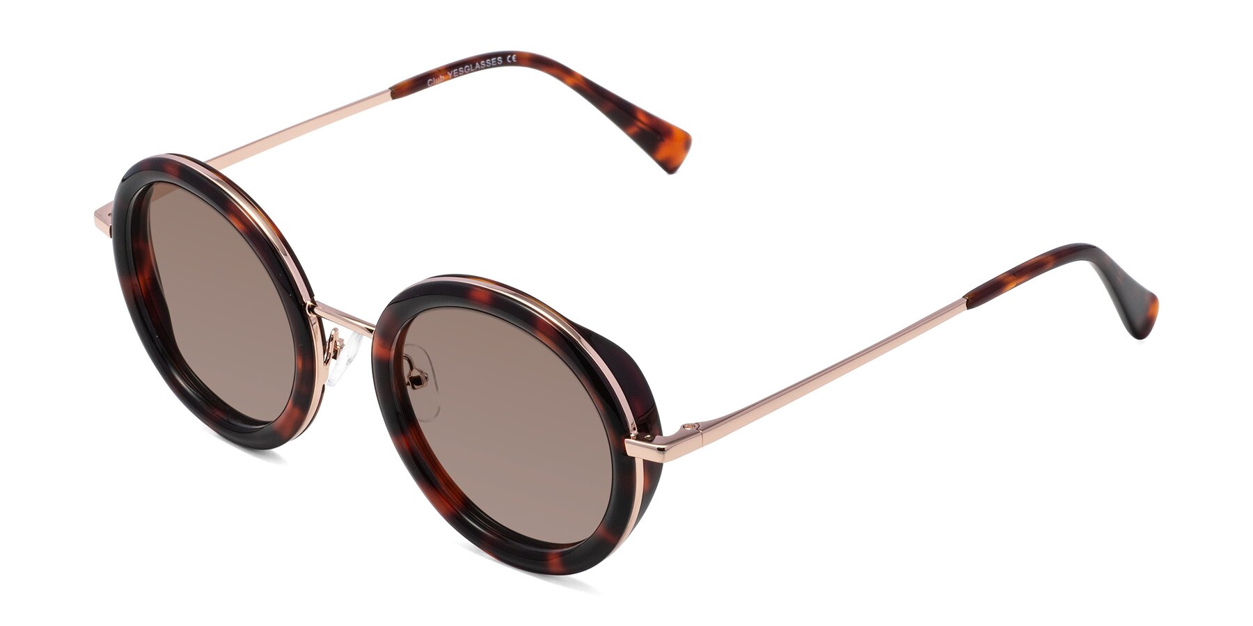 Angle of Club in Tortoise-Rose Gold with Medium Brown Tinted Lenses