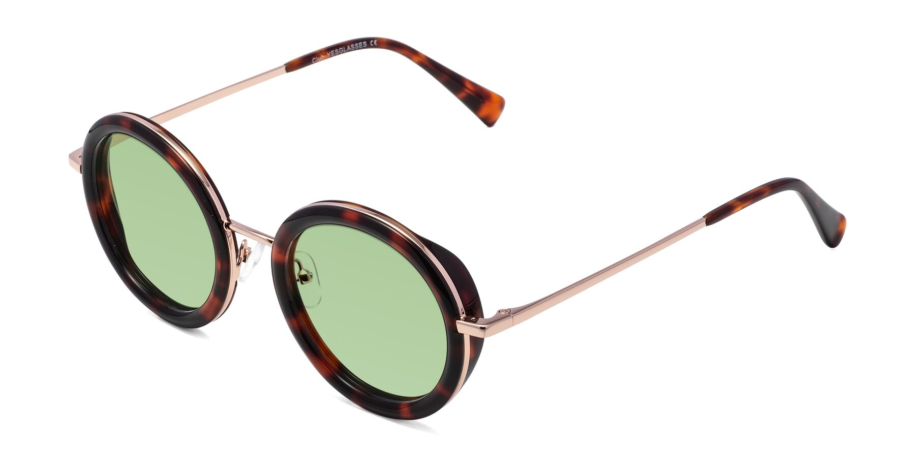 Angle of Club in Tortoise-Rose Gold with Medium Green Tinted Lenses