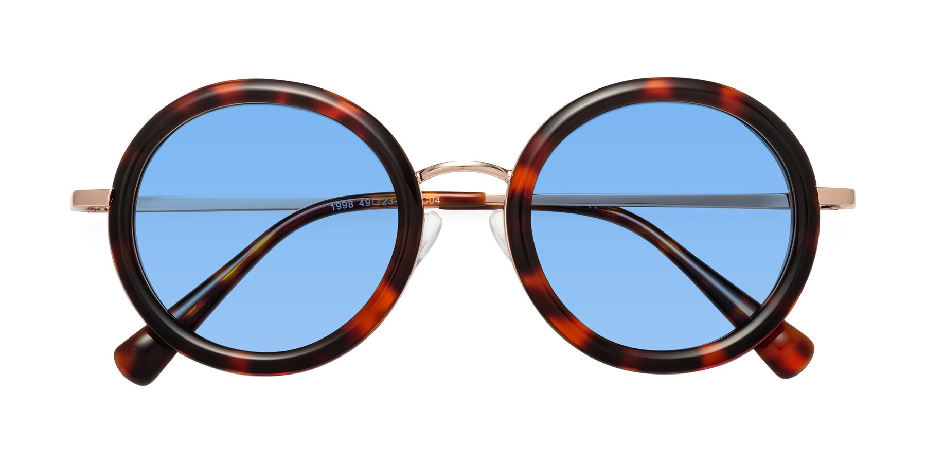 Folded Front of Club in Tortoise-Rose Gold with Medium Blue Tinted Lenses