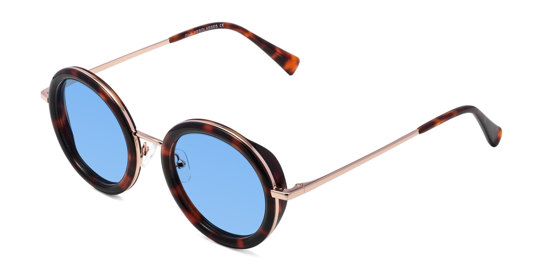 Angle of Club in Tortoise-Rose Gold with Medium Blue Tinted Lenses