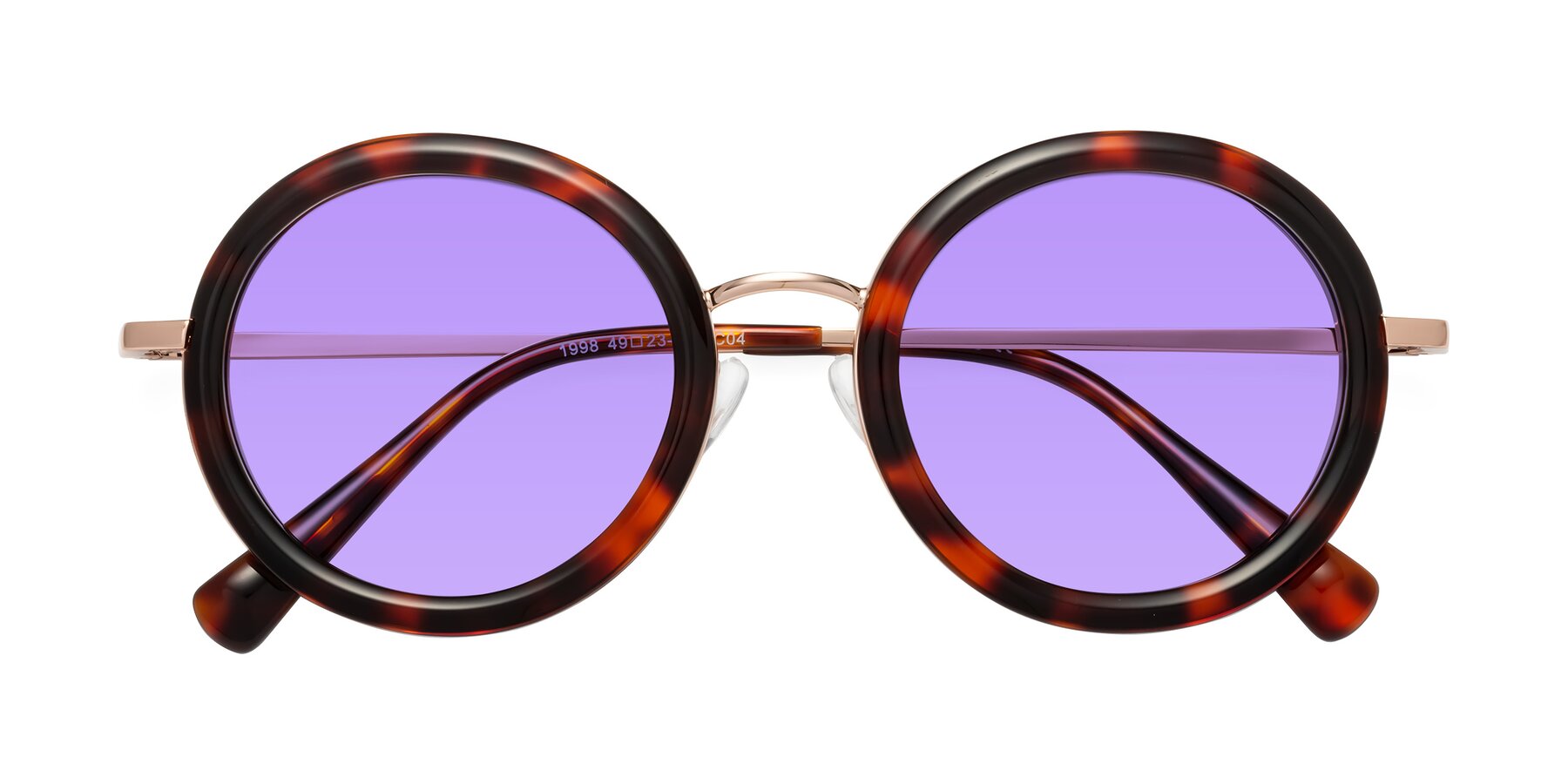 Folded Front of Club in Tortoise-Rose Gold with Medium Purple Tinted Lenses