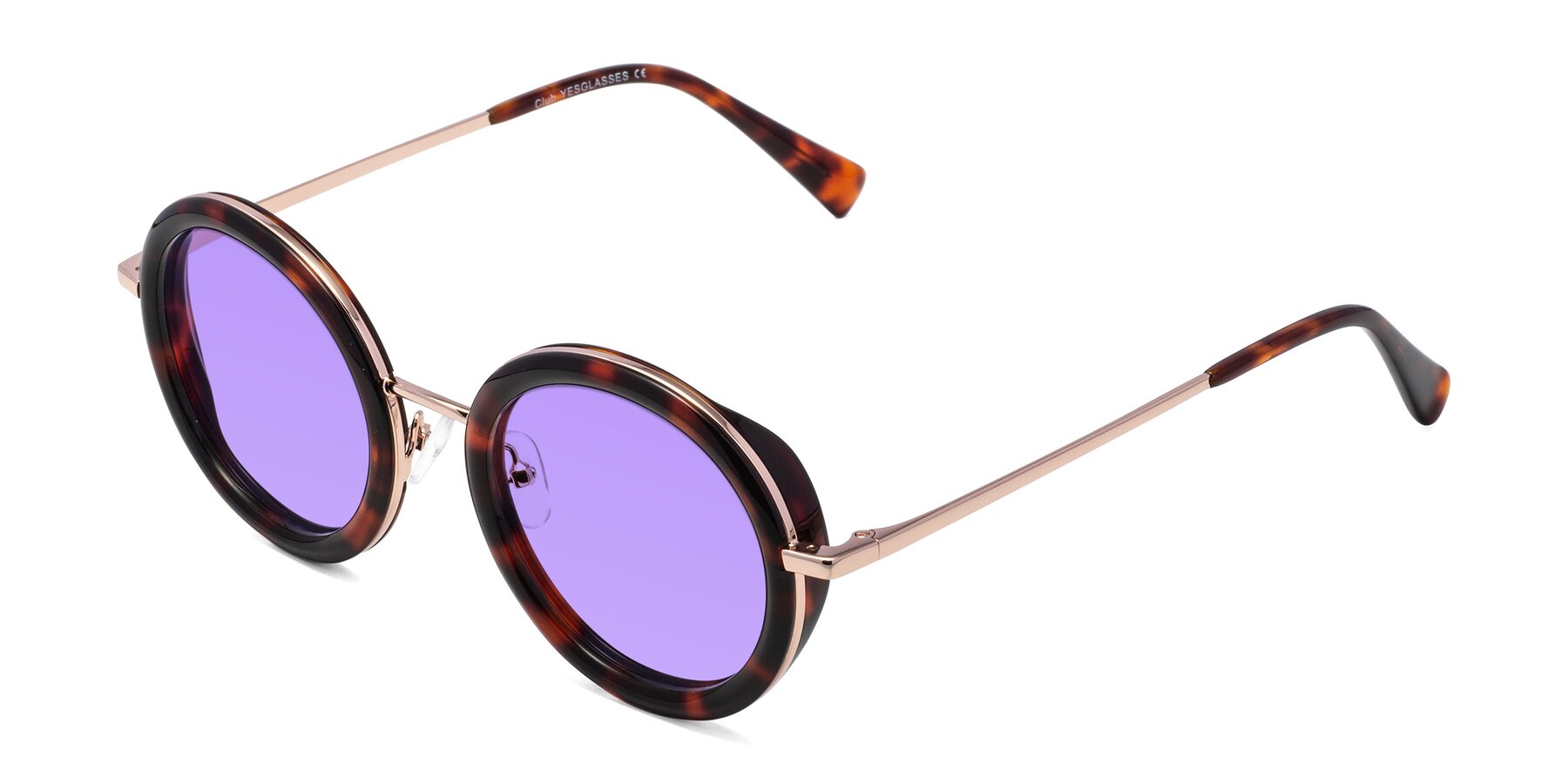 Angle of Club in Tortoise-Rose Gold with Medium Purple Tinted Lenses