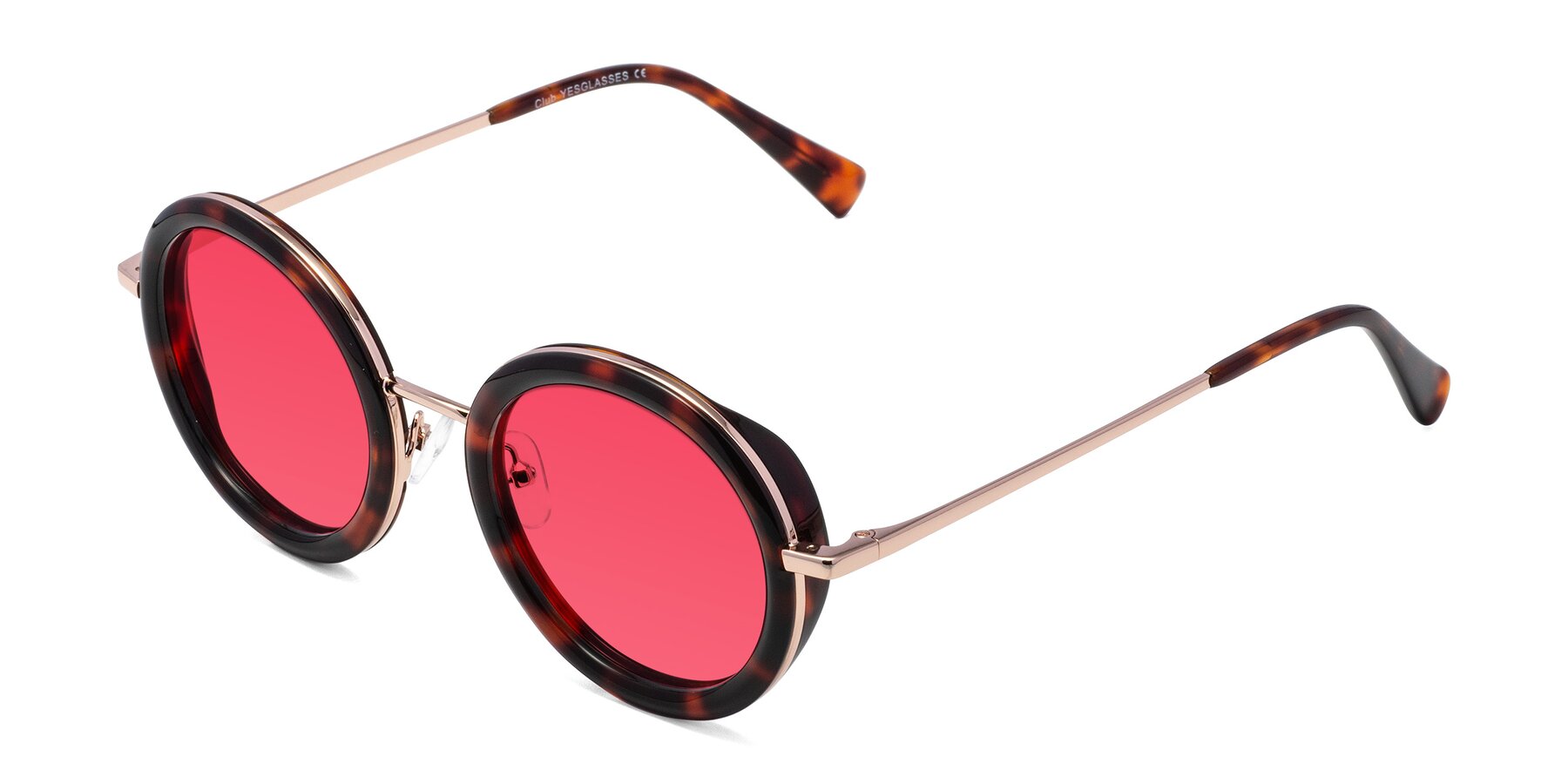 Angle of Club in Tortoise-Rose Gold with Red Tinted Lenses