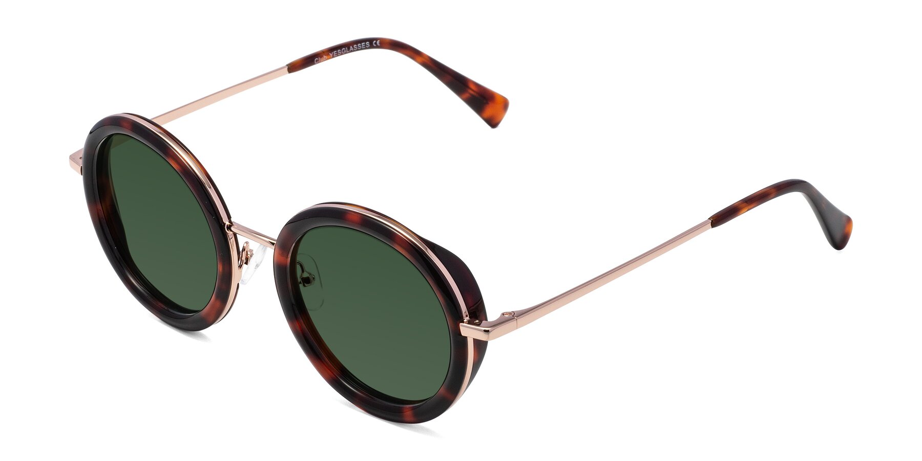 Angle of Club in Tortoise-Rose Gold with Green Tinted Lenses