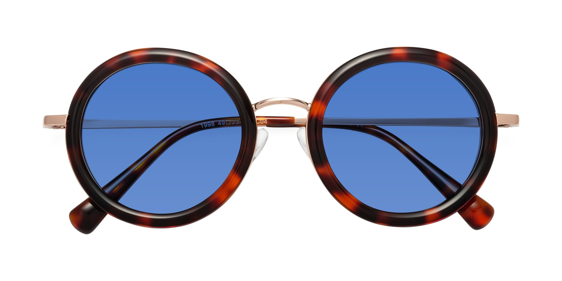 Folded Front of Club in Tortoise-Rose Gold with Blue Tinted Lenses