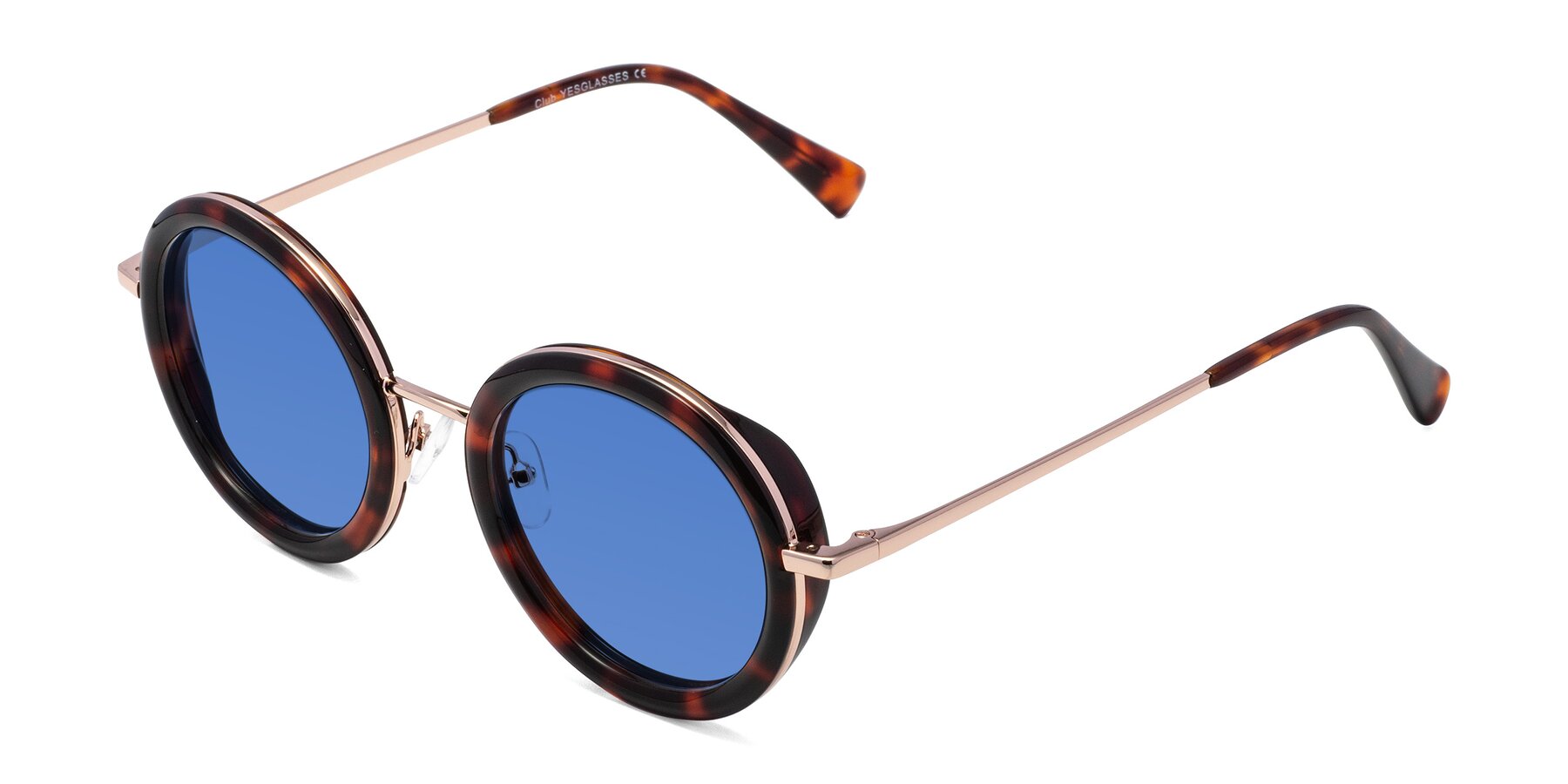 Angle of Club in Tortoise-Rose Gold with Blue Tinted Lenses