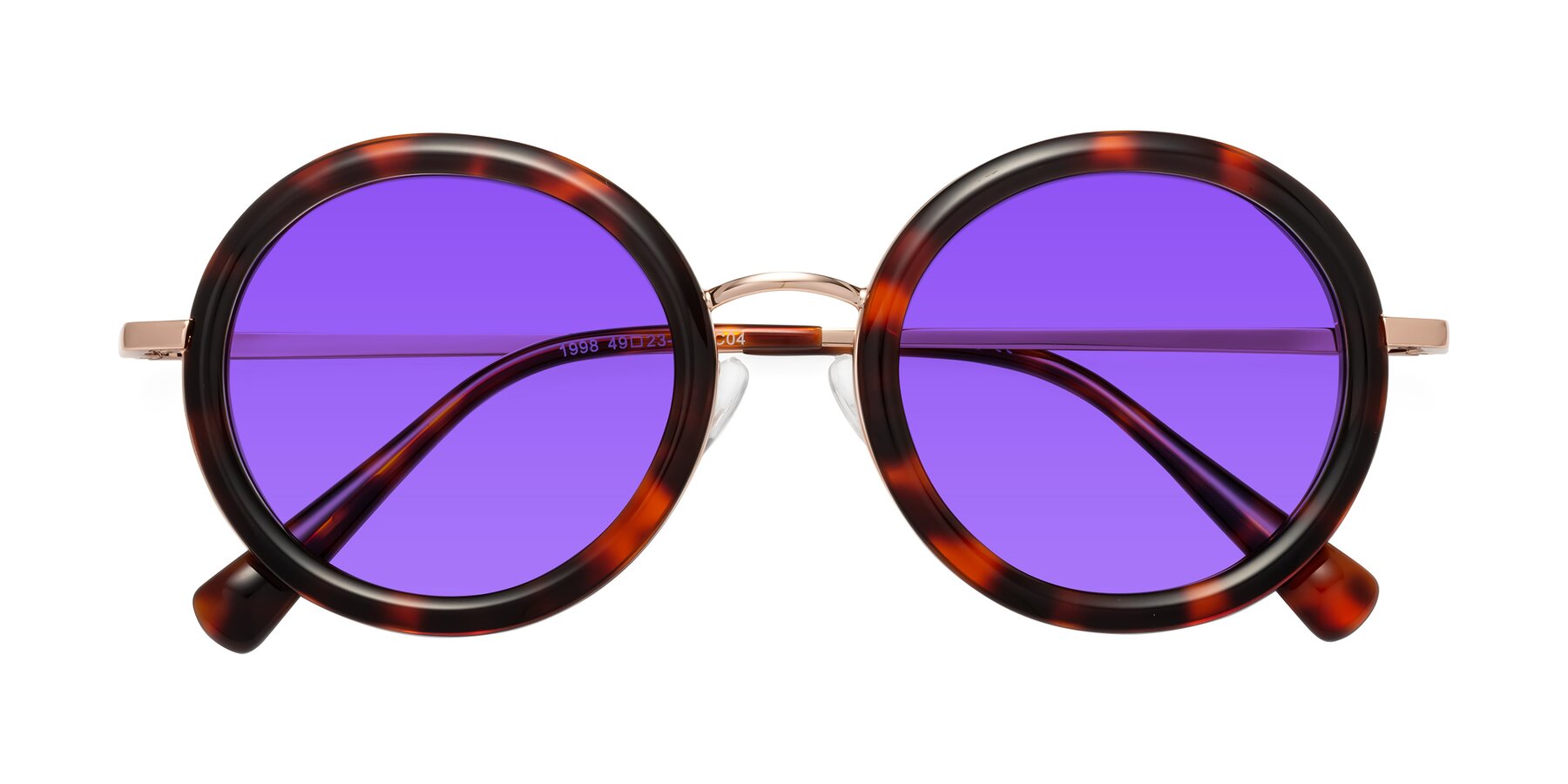 Folded Front of Club in Tortoise-Rose Gold with Purple Tinted Lenses