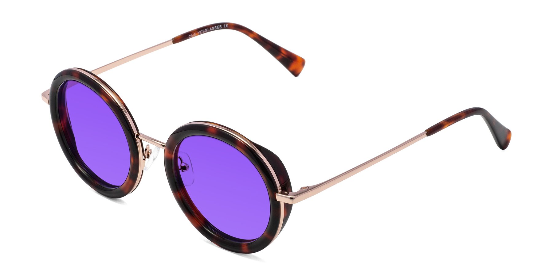 Angle of Club in Tortoise-Rose Gold with Purple Tinted Lenses