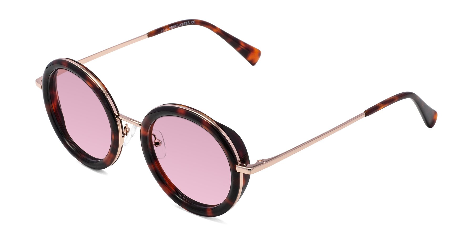 Angle of Club in Tortoise-Rose Gold with Light Wine Tinted Lenses