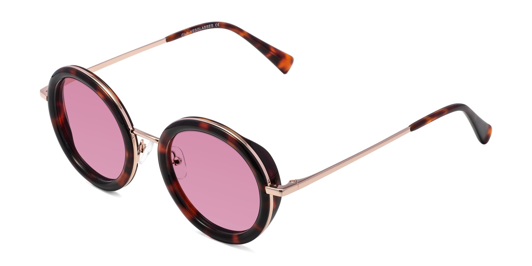 Angle of Club in Tortoise-Rose Gold with Medium Wine Tinted Lenses