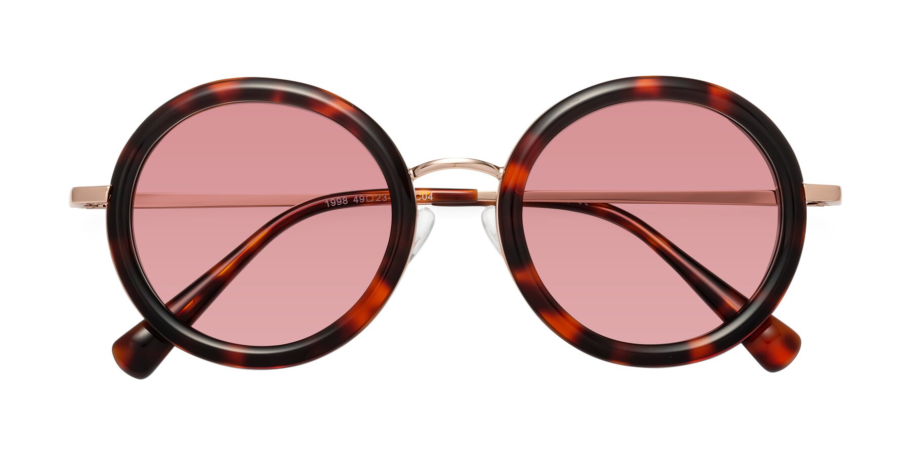 Folded Front of Club in Tortoise-Rose Gold with Medium Garnet Tinted Lenses