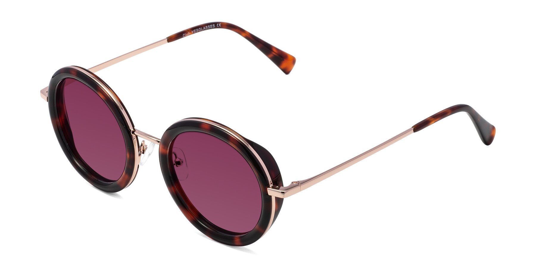 Angle of Club in Tortoise-Rose Gold with Wine Tinted Lenses