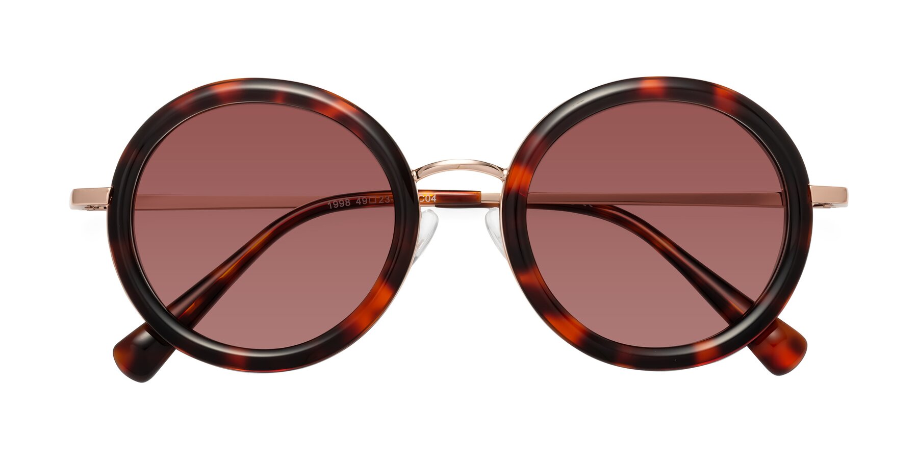 Folded Front of Club in Tortoise-Rose Gold with Garnet Tinted Lenses