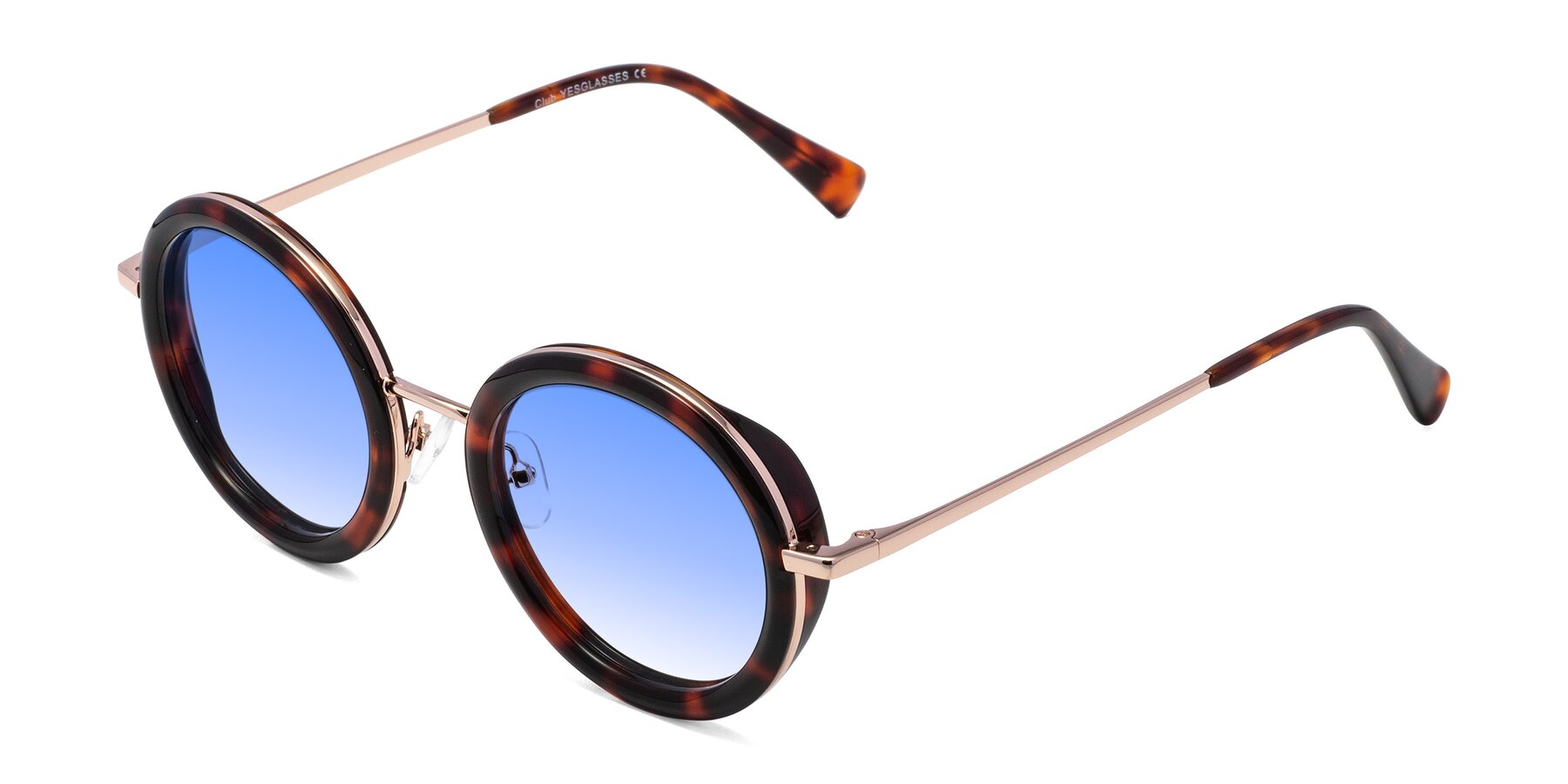 Angle of Club in Tortoise-Rose Gold with Blue Gradient Lenses