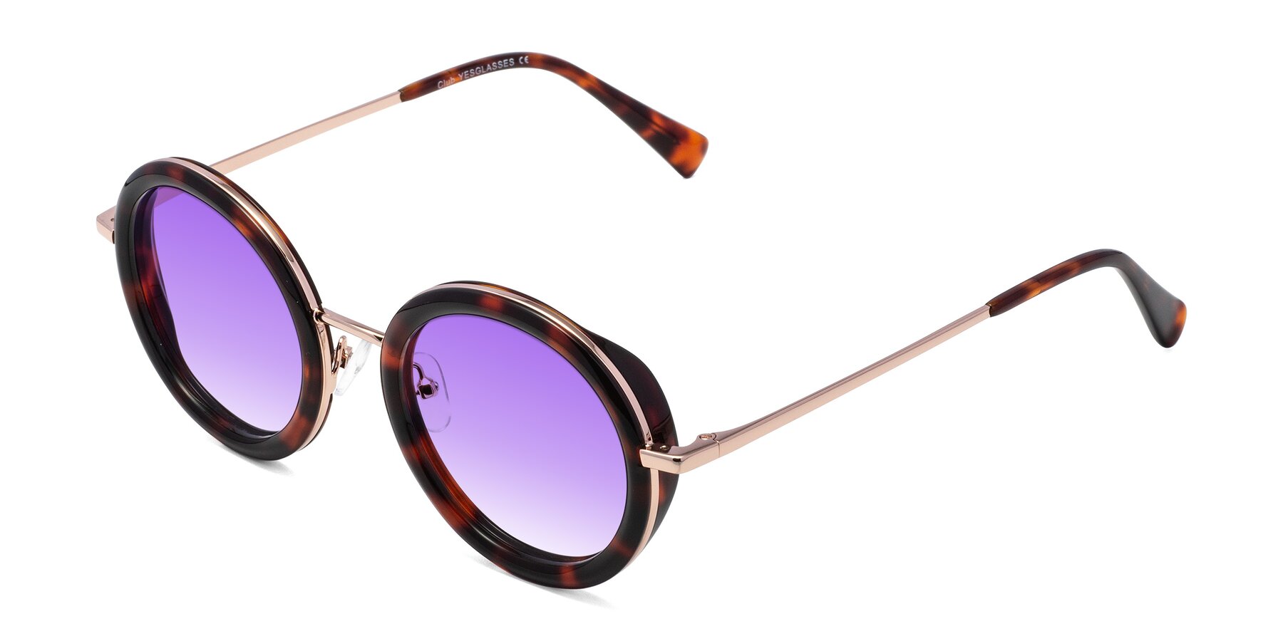 Angle of Club in Tortoise-Rose Gold with Purple Gradient Lenses
