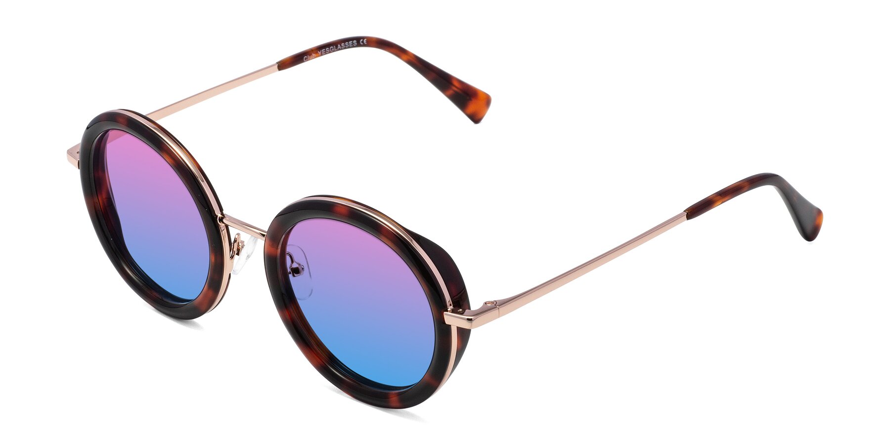 Angle of Club in Tortoise-Rose Gold with Pink / Blue Gradient Lenses