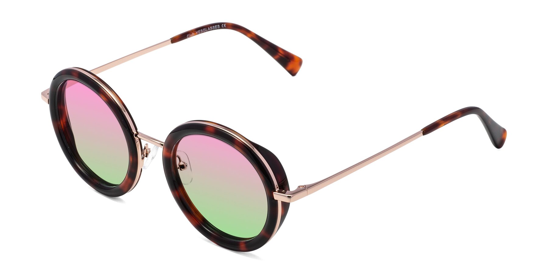 Angle of Club in Tortoise-Rose Gold with Pink / Green Gradient Lenses