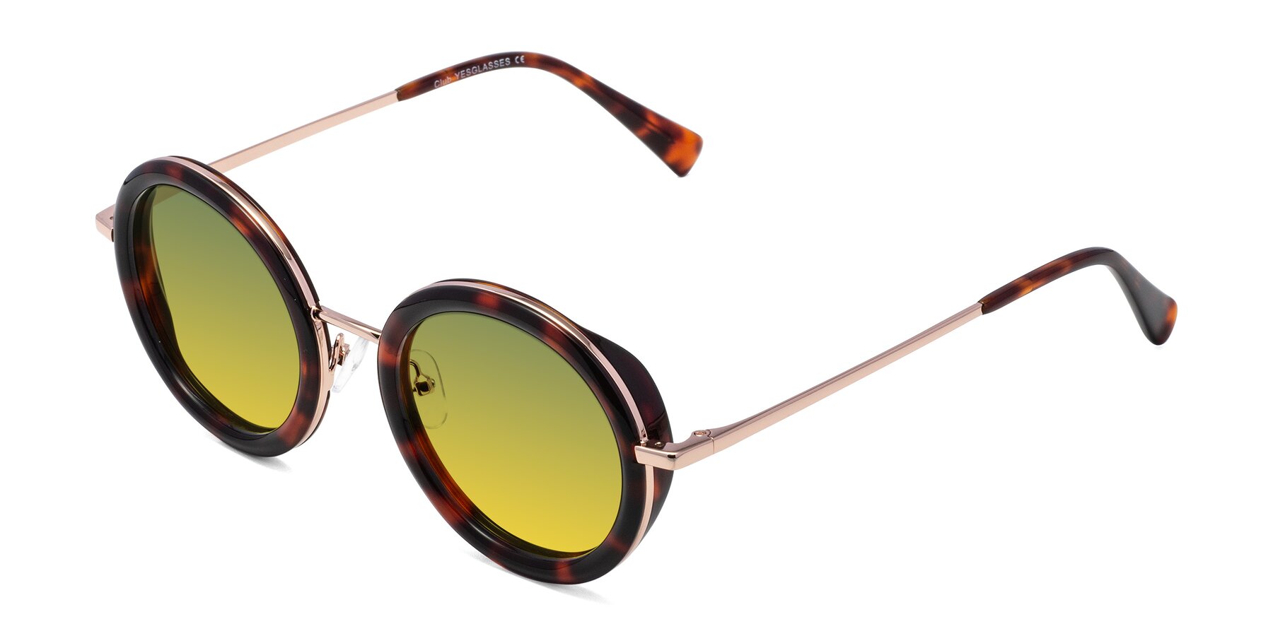 Angle of Club in Tortoise-Rose Gold with Green / Yellow Gradient Lenses
