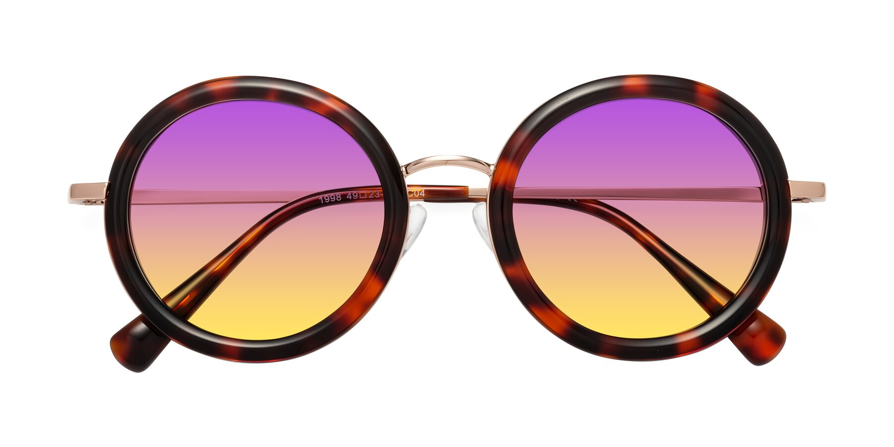 Folded Front of Club in Tortoise-Rose Gold with Purple / Yellow Gradient Lenses