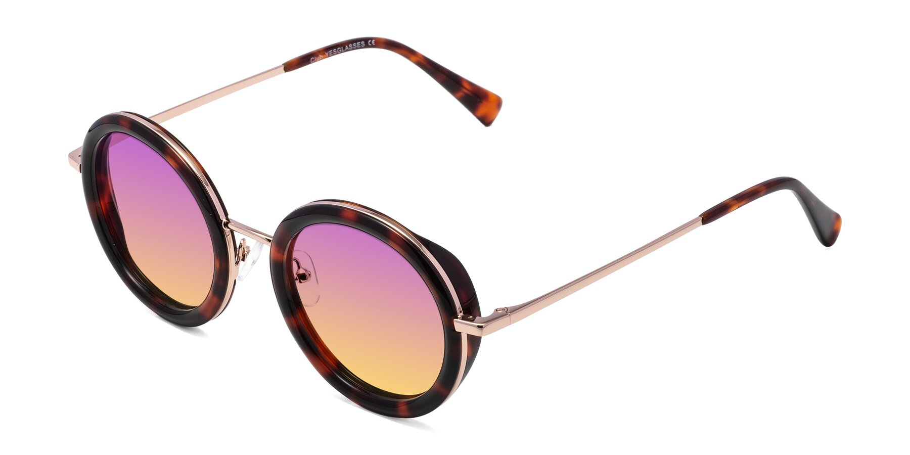 Angle of Club in Tortoise-Rose Gold with Purple / Yellow Gradient Lenses