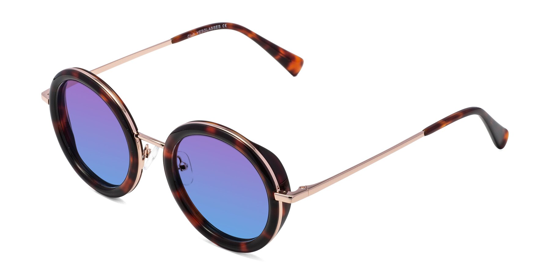 Angle of Club in Tortoise-Rose Gold with Purple / Blue Gradient Lenses