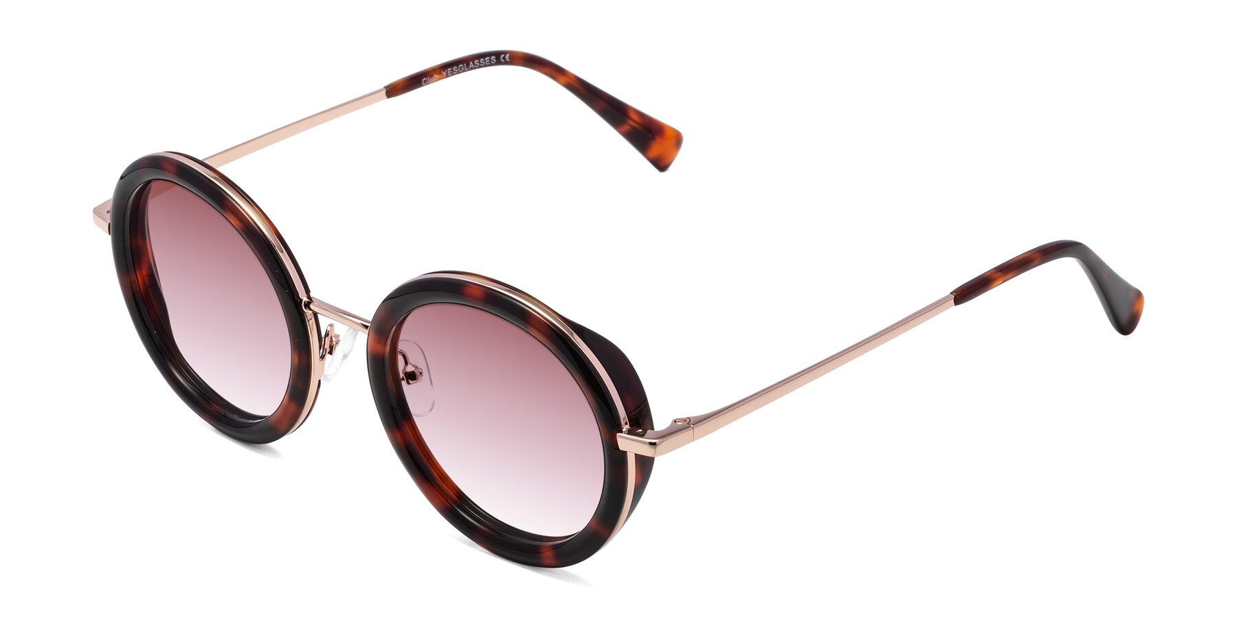 Angle of Club in Tortoise-Rose Gold with Garnet Gradient Lenses