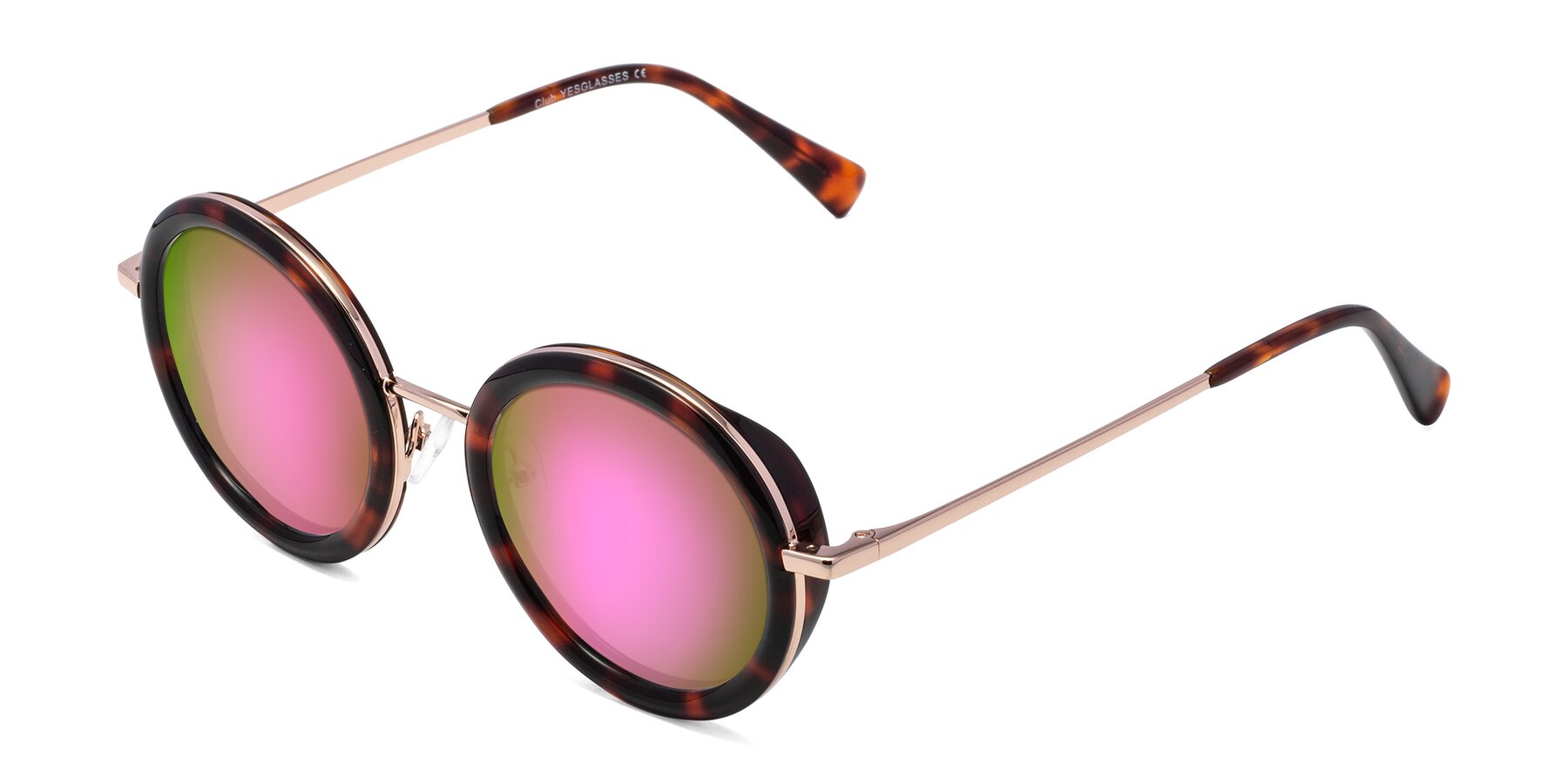 Angle of Club in Tortoise-Rose Gold with Pink Mirrored Lenses