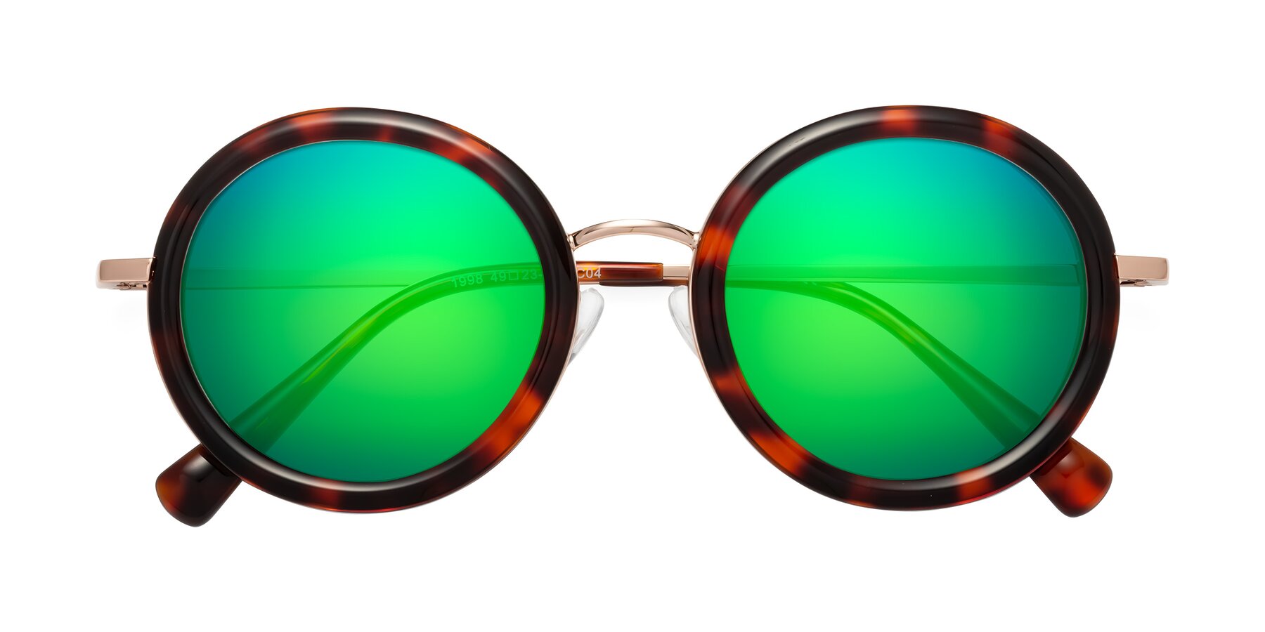Folded Front of Club in Tortoise-Rose Gold with Green Mirrored Lenses