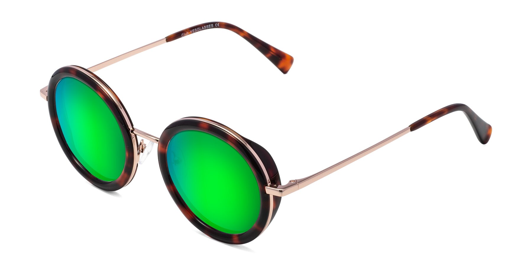 Angle of Club in Tortoise-Rose Gold with Green Mirrored Lenses
