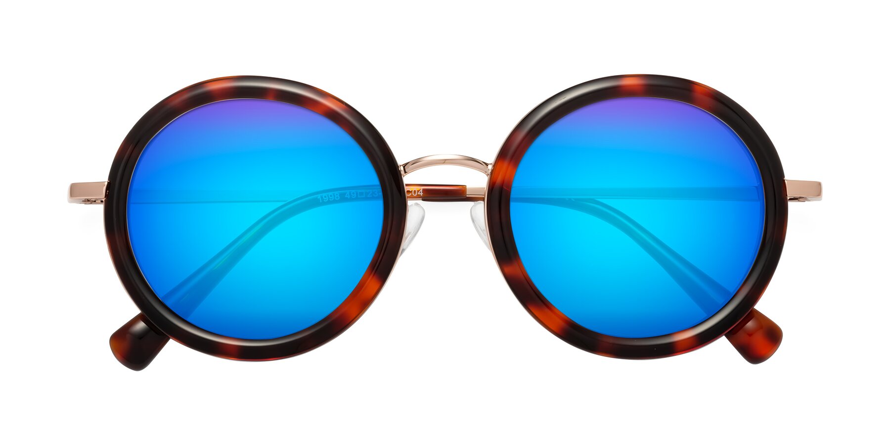 Folded Front of Club in Tortoise-Rose Gold with Blue Mirrored Lenses