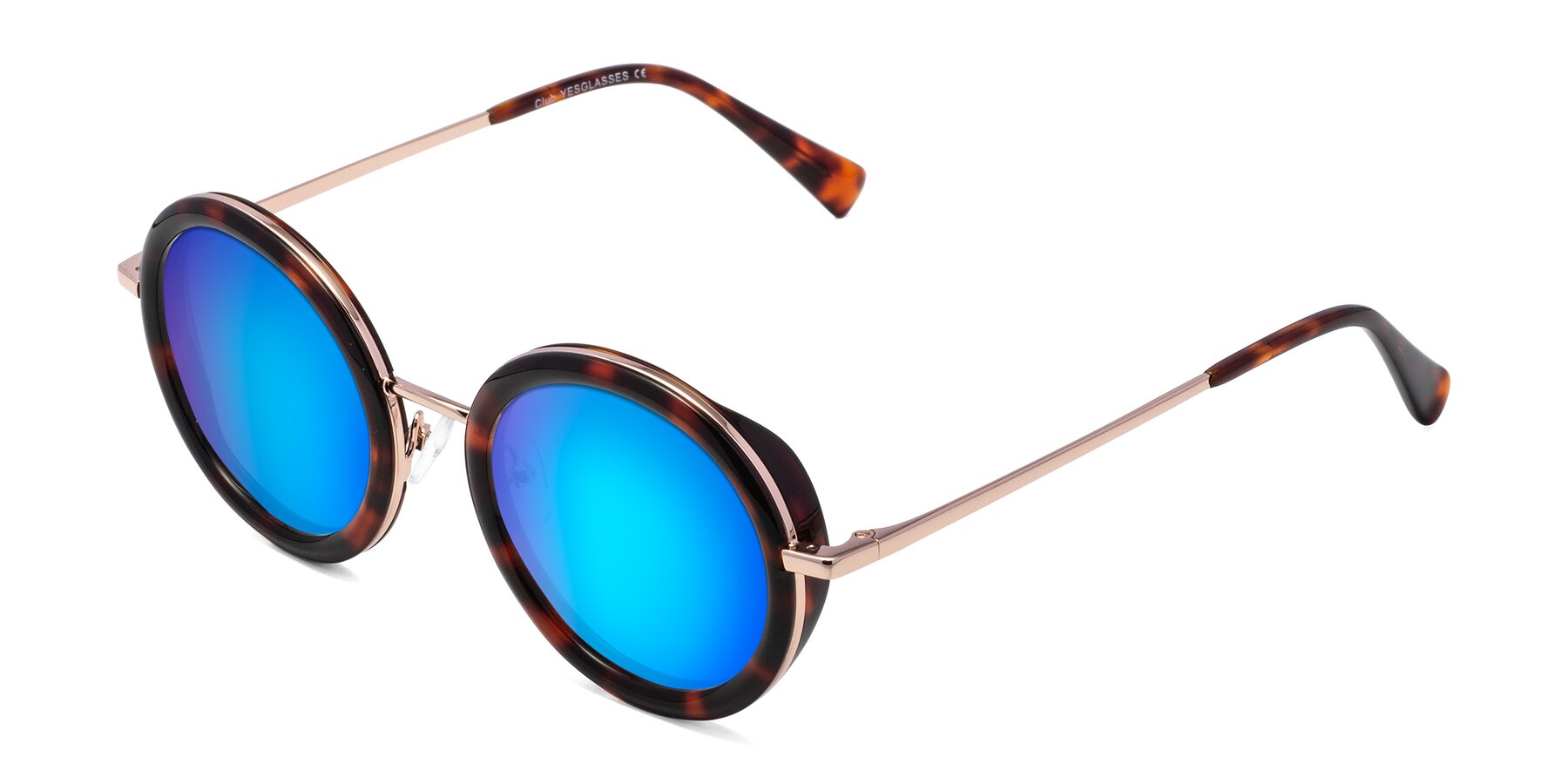 Angle of Club in Tortoise-Rose Gold with Blue Mirrored Lenses