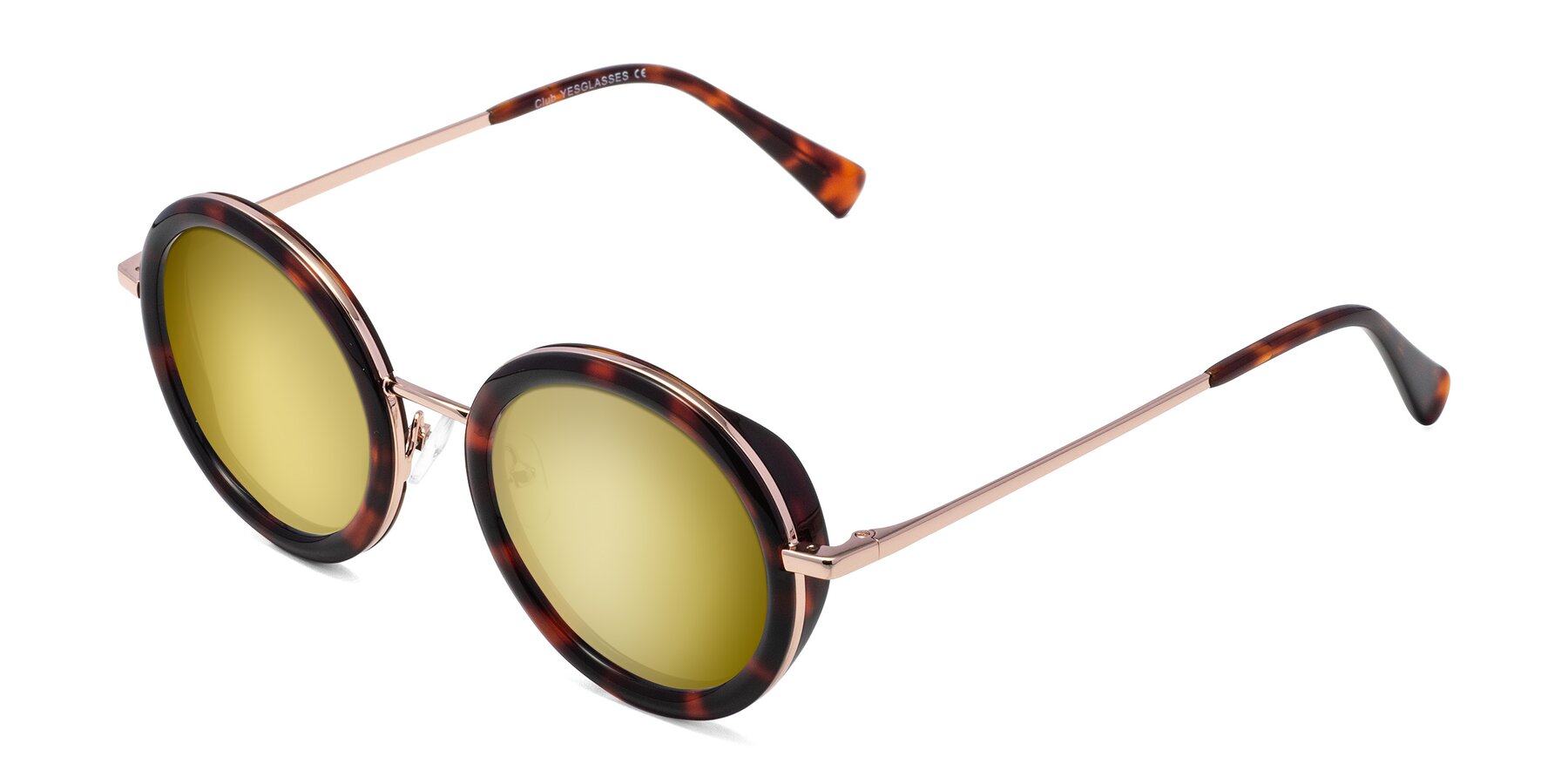 Angle of Club in Tortoise-Rose Gold with Gold Mirrored Lenses