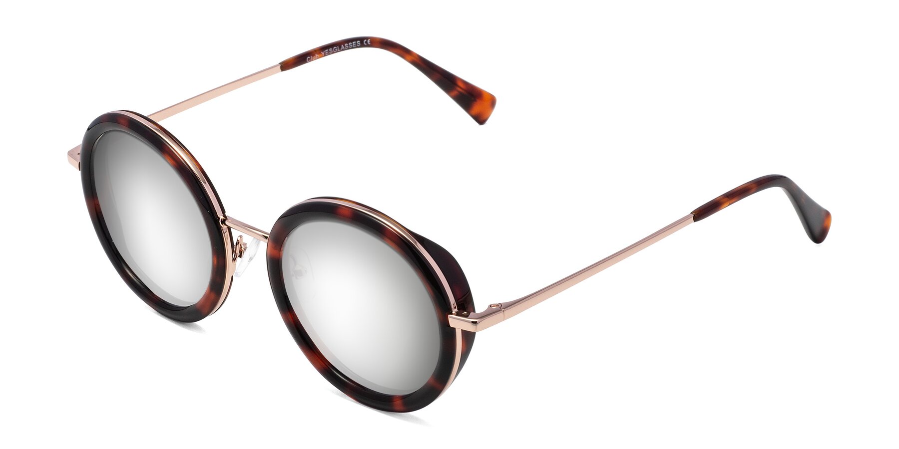 Angle of Club in Tortoise-Rose Gold with Silver Mirrored Lenses