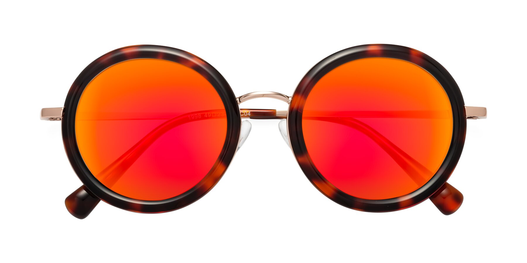 Folded Front of Club in Tortoise-Rose Gold with Red Gold Mirrored Lenses