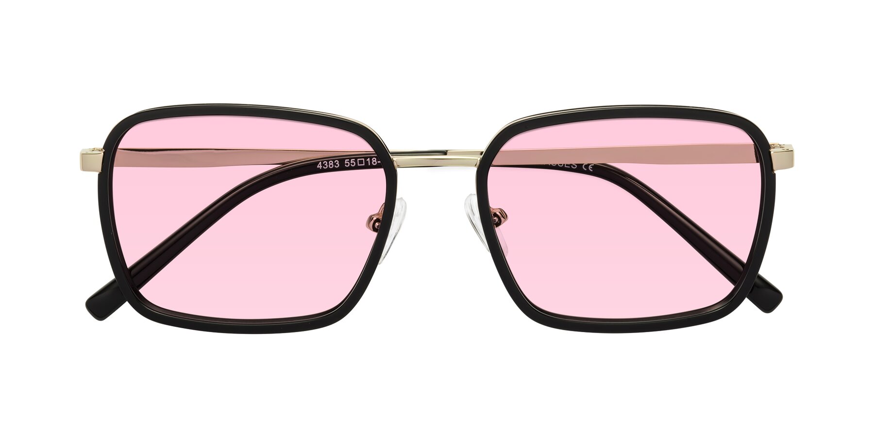 Folded Front of Sunflower in Black-Gold with Light Pink Tinted Lenses