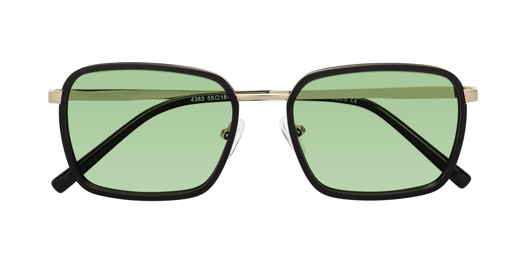 Folded Front of Sunflower in Black-Gold with Medium Green Tinted Lenses
