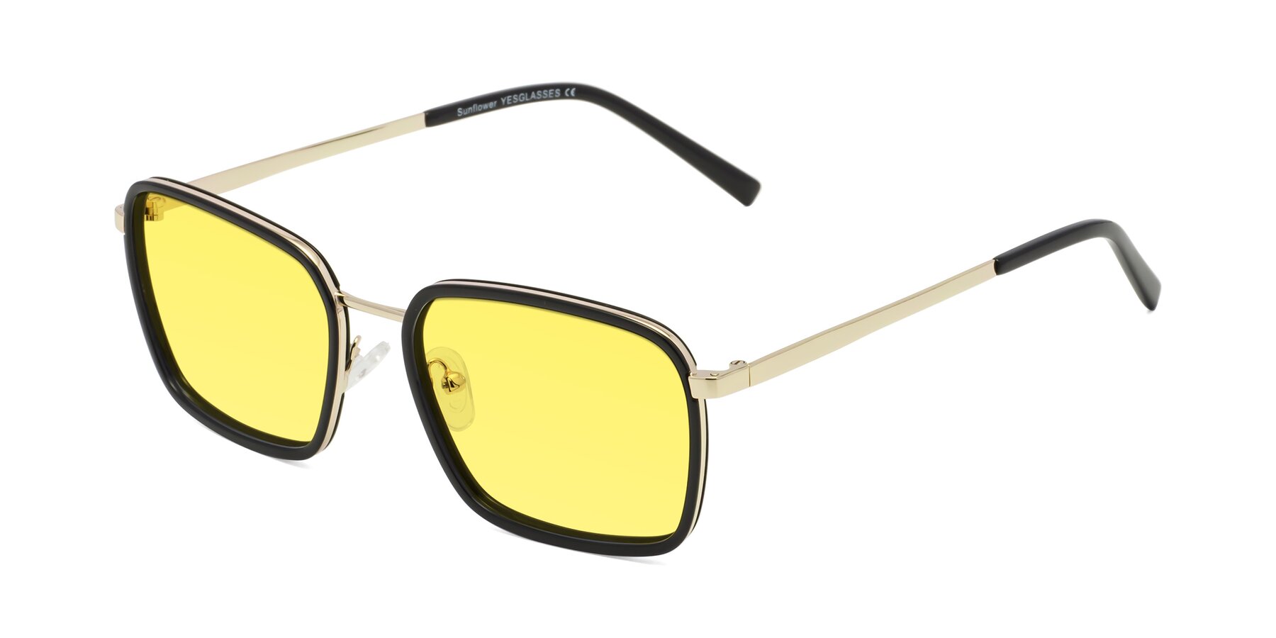 Angle of Sunflower in Black-Gold with Medium Yellow Tinted Lenses