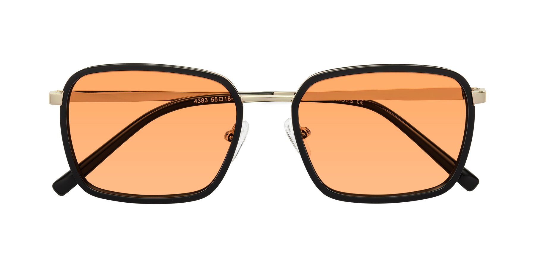 Folded Front of Sunflower in Black-Gold with Medium Orange Tinted Lenses