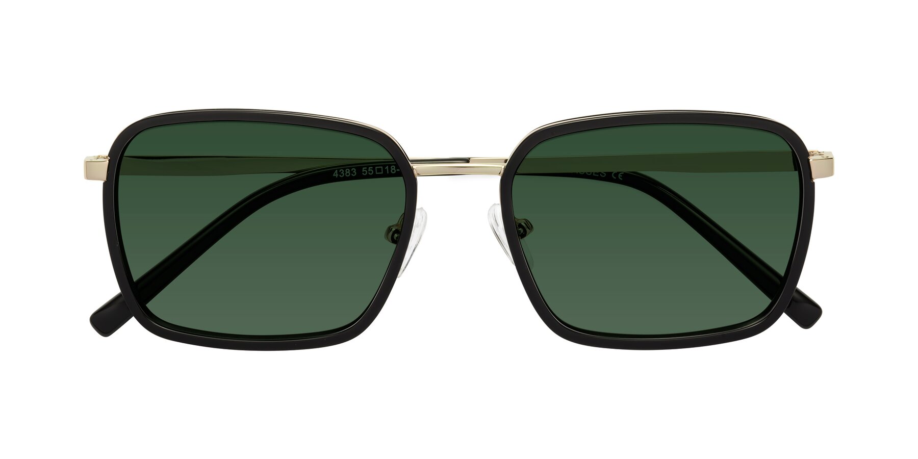 Folded Front of Sunflower in Black-Gold with Green Tinted Lenses